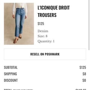 Sezane L'iconique Droit Trousers Denim - Size 8